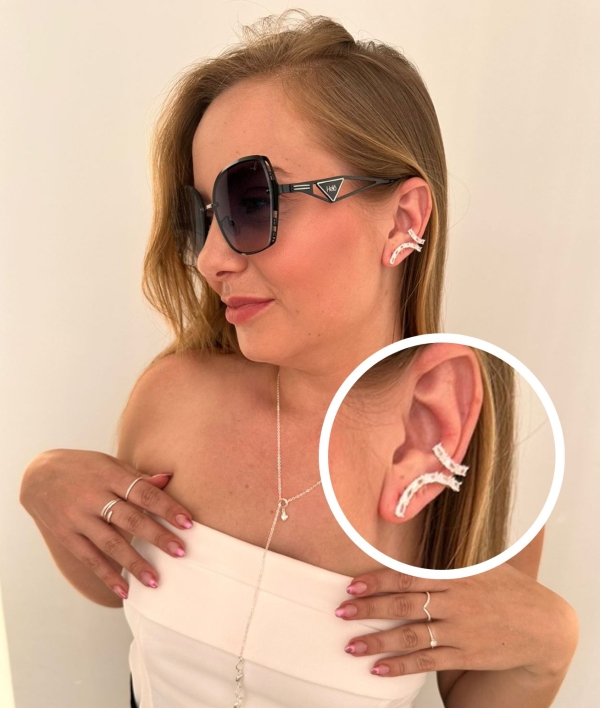 EAR CUFF PRATA CRAVEJADO
